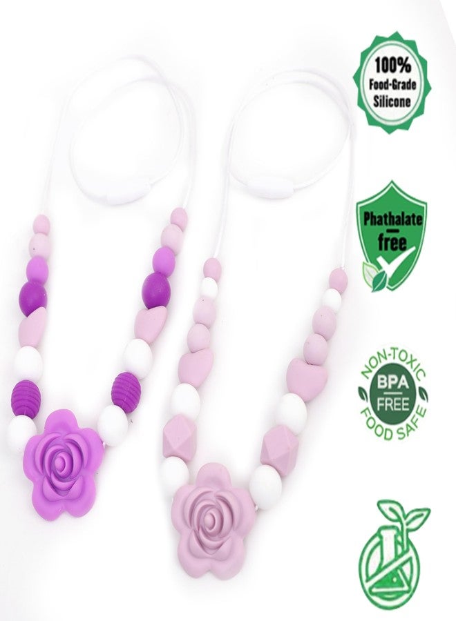 Jissoo 2Pcs Purple Flower Nursing Necklaces - Breastfeeding Silicone Jewelry,Fiddle Sensory Silicone Necklaces,Calming Newborn Emotions Necklace,New Mama Nursing Rose Necklace - Image 4